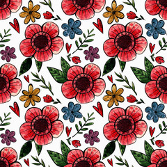 floral seamless watercolor pattern. spring ornament for printing on fabrics, paper, packaging, souvenirs, postcards