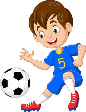 Cartoon little boy playing football