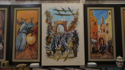 Elegant and beautiful pieces of Tableau paintings displayed at the museum. Zoom out effect.