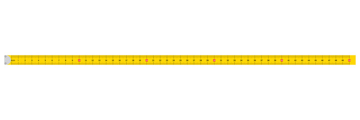 Measuring tape. Yellow banner. Repair concept. Isolated object. Vector illustration. Stock image. EPS 10. - obrazy, fototapety, plakaty