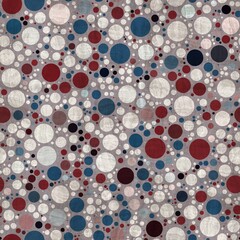 Seamless pattern of red white and blue circles packed tightly into sophisticated print. High quality illustration. Classy polka dot globe motif graphic design. Stylish elegant geometric orb material