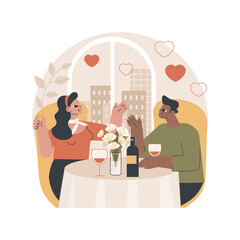 Romantic date abstract concept vector illustration. First date, romantic relationship, love story, Valentine day, give flower, couple fine dinning, celebrate dating anniversary abstract metaphor.