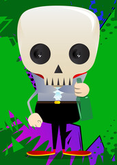 Kids dressed for Halloween holding a bottle. Vector cartoon character illustration of kids ready to Trick or Treat.