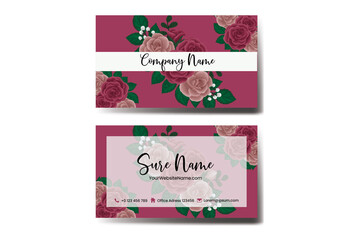 Business Card Template Maroon Rose .Double-sided Colors. Flat Design Vector Illustration. Stationery Design