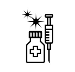 Vaccination icon. Syringe Needle and Vaccine bottle. Vector Image.