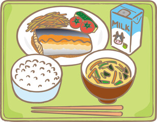 給食・学食・社食セット_サバ味噌定食/Japanese set meal