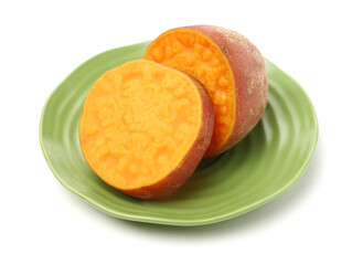 Sweet potatoes. Cooked sweet potatoes on white background 
