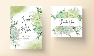 Fototapeta na wymiar elegant greenery watercolor floral wedding invitation card