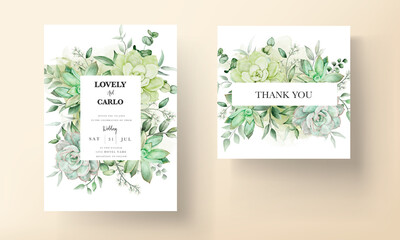 Fototapeta na wymiar elegant greenery watercolor floral wedding invitation card