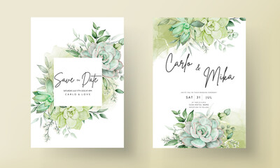 elegant greenery watercolor floral wedding invitation card
