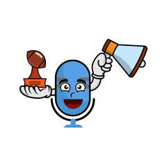 Illustration cartoon character microphone with megaphone and trophy. illustration flat style. Suitable for prints design, children book, children t shirt etc. design template vector