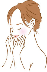 顔に両手を添えている女性の横顔のイメージイラスト（手描き）