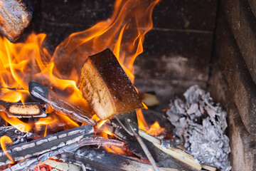 .grilled fat bacon fried in Romania,Bistrita