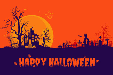 Halloween hollow Night in a spooky cemetery vector illustration