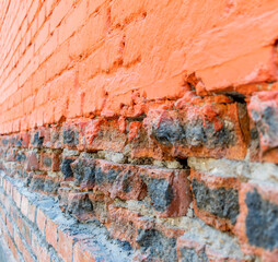 Red brick wall. Copy space. Exterior horizontal