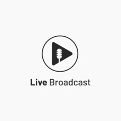 Modern and Minimalist Live Broadcast logo design. Combination of Mic Microphone with player Play icon symbol, for Talk Show, Podcast, Podcasting, Streaming, Multimedia App logo design