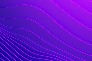 3d illustration of a stereo purple  strip . Geometric stripes similar to waves. Abstract blue  glowing crossing lines pattern