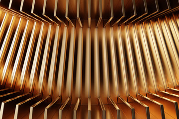 3d Illustration  rows of  gold neon  line  . Pattern on a blue background, pattern. Geometric background,  pattern.