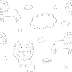 Seamless pattern cute lion.Vector illustration.