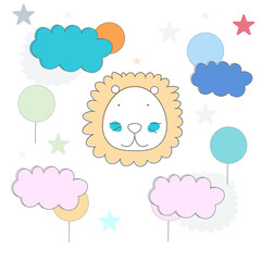 Seamless pattern cute lion.Vector illustration.