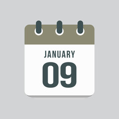 Icon day date 9 January, template calendar page