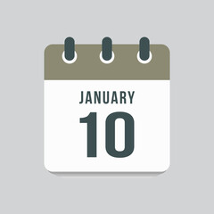 Icon day date 10 January, template calendar page