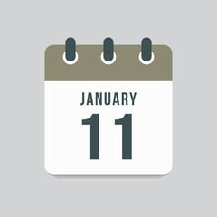 Icon day date 11 January, template calendar page