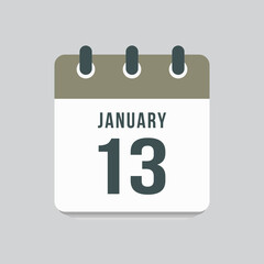Icon day date 13 January, template calendar page