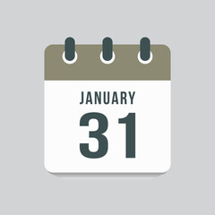Icon day date 31 January, template calendar page