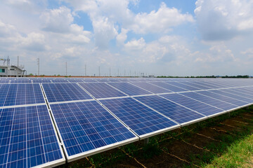 Solar panels are charging outdoors.