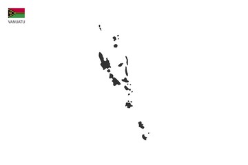 Vanuatu black shadow map vector on white background and country flag icon left corner.