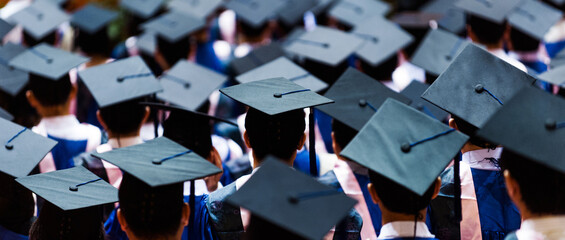 Fototapeta Large group of graduation caps during commencement obraz