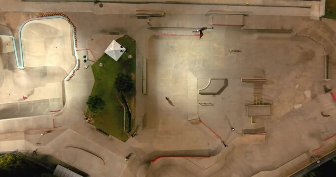 Birds eye view of skate park near downtown Houston