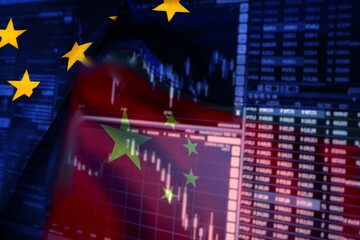 Wirtschaft, Handel und Flaggen der Europäischen Union und China