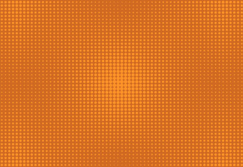 Pop art background. Comic halftone pattern. Orange texture with points. Cartoon retro texture. Geometric duotone banner with half tone effect. Gradient wow design. Vector illustration.