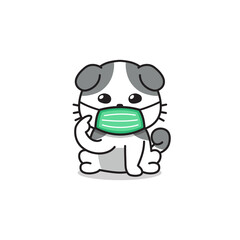 Cartoon character cat wearing protective face mask for design.