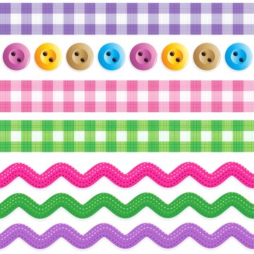 Seamless borders - gingham ribbons, ric racs, sewing buttons
