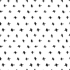 Hand drawn abstract cross ink black seamless pattern isolated on white background. Vector illustration. Freehand monochrome brush textured drawing. Design for textile, wrapping paper, wallpaper