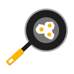 Three fried eggs in a frying pan on a white background for a design in a clipart