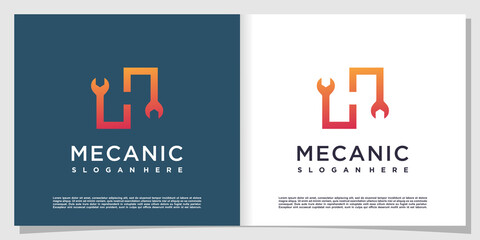 Letter H logo with mechanic concept Premium Vector