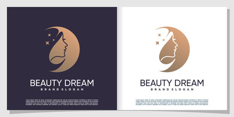 Woman logo with cool and beauty concept Premium Vector