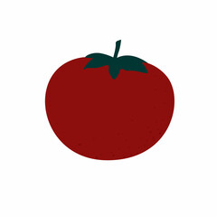 Vector illustration of a red tomato in a flat cartoon hand-drawn style. Isolated image on a white background. For menu design, printed products, stickers