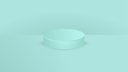 Light green cylinder pedestal podium. Cosmetic product display presentation.