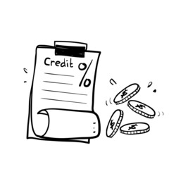 hand drawn doodle credit with interest percentage icon document illustration vector isolated