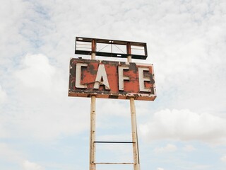 Vintage cafe sign, on Route 66 in Texas