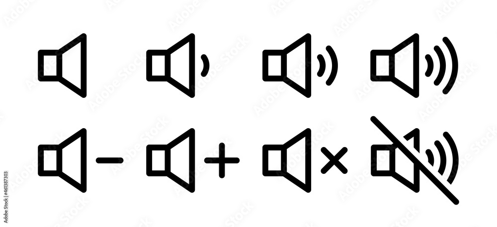 Poster Sound volume icon set. Mute and unmute volume sound icon vector isolated on white background.