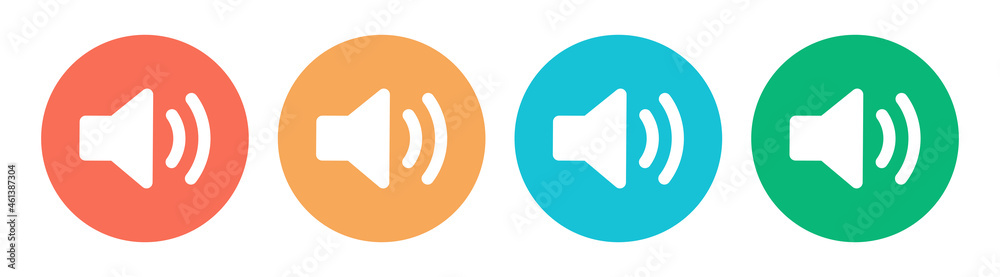 Poster Sound icon set. Speaker on button design vector illustration.