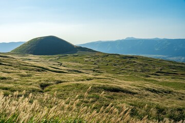 Pampas grass and Komezuka hill in Aso