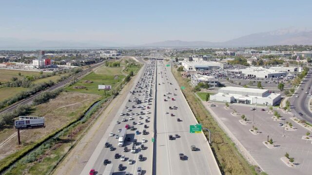 Traffic Jam on Utah County Freeway in Orem, Utah - Aerial