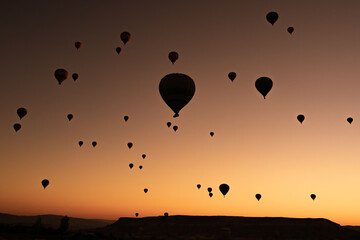 hot air balloon at sunset